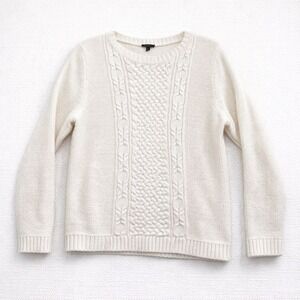 Talbots Cream Cable Knit Sweater Women's Size L Long‎ Sleeve Crew Neck